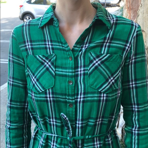 Merona Kelly Green Plaid Hi Low Tie Dress - Picture 2 of 6